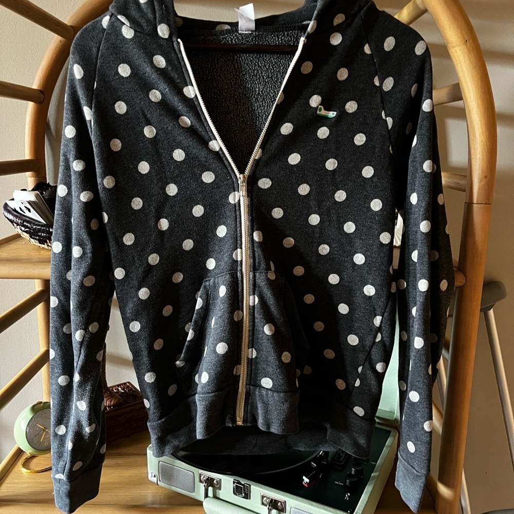 Black Polka Dot Zip-Up Hoodie
